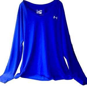 Under Armour Shirt, Womens XL, Blue, V-neck, Long Sleeve, Active